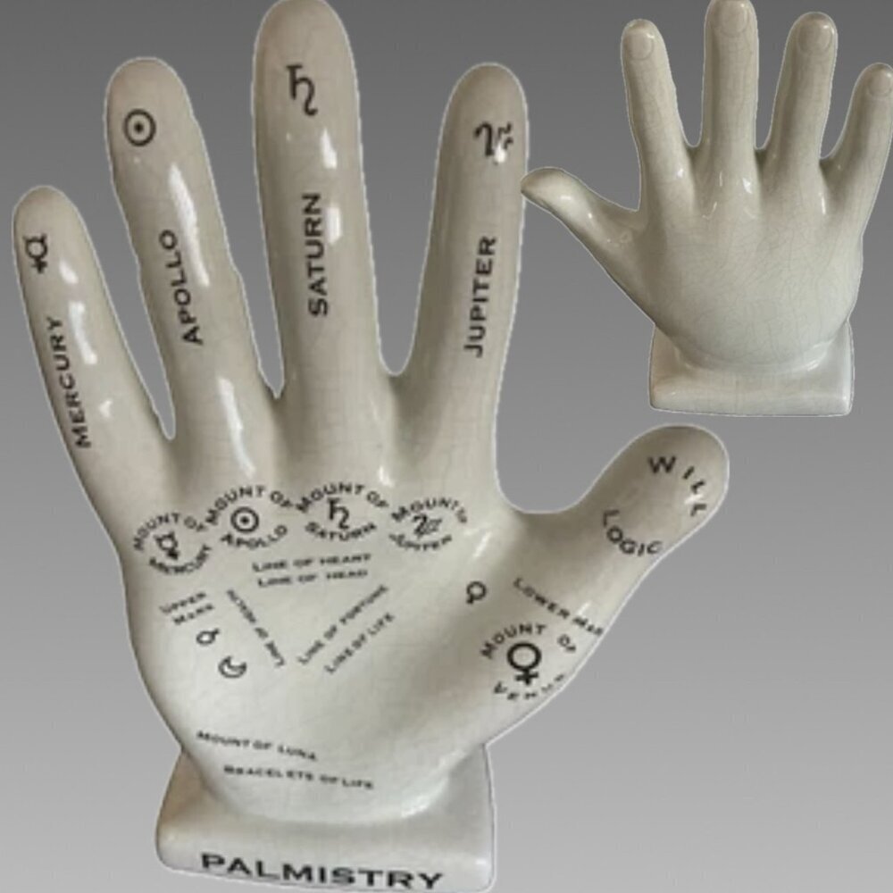 Artistic Accents Cream Ceramic Painted Mystic Palmistry Hand Statue-12.5" Tall